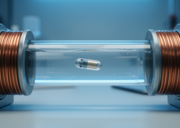 Dual Electromagnets Steer a Levitating Robot Through Fluid-Filled Pipes With Sub-Millimeter Precision