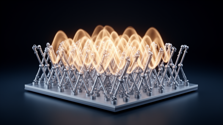 Vibrating metamaterial syncs itself into a single rhythm, like musicians finding the same beat