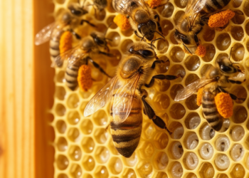 Honey Bee Model Lets the Queen's Egg-Laying Emerge from Pheromones, Weather and Pollen