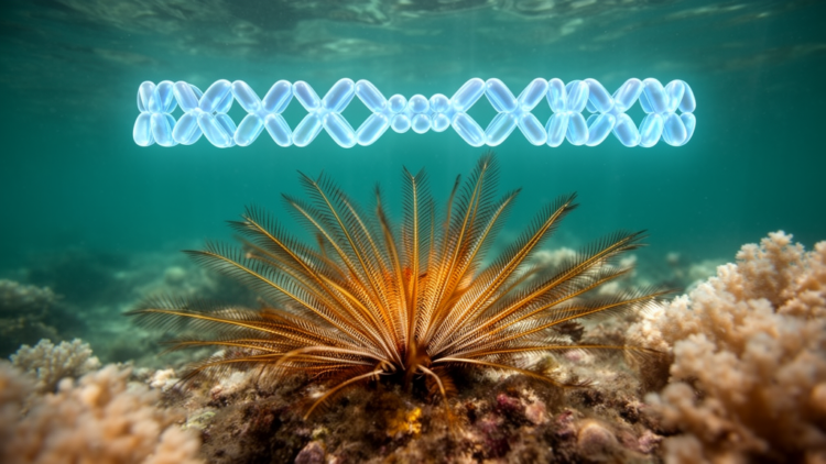 Feather star's near-complete genome reveals extreme chromosome fusion and coral reef survival tricks