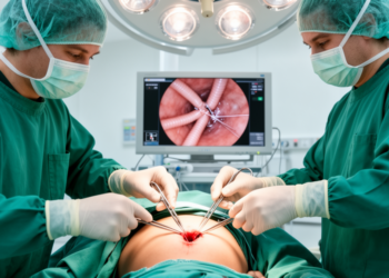 Surgeons stitch a child's bile duct back together through a single belly-button incision