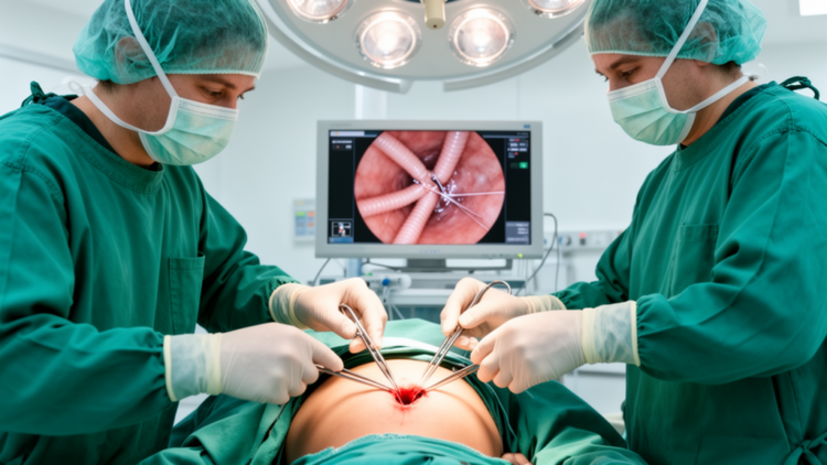 Surgeons stitch a child's bile duct back together through a single belly-button incision