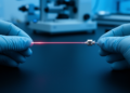 Light and Sound Reach Strong Coupling in an Ordinary Fibre Without Any Cavity