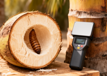 Microwave imaging sees hidden palm weevil pupae inside trunks