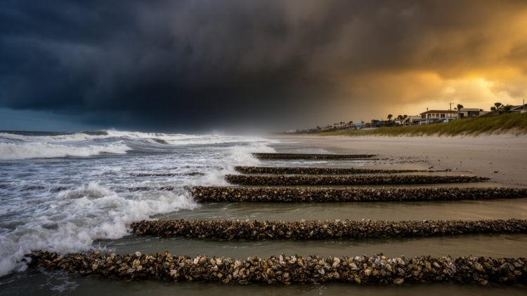 Graded submerged bar arrays for nature-based coastal wave attenuation under tropical-cyclone conditions