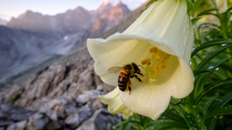 Rare alpine bee revealed as a threefold specialist living inside a giant plant